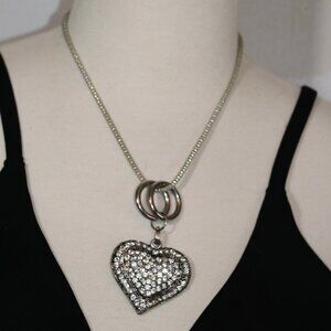 Silver Tone 18" Large Heart Pendant Necklace